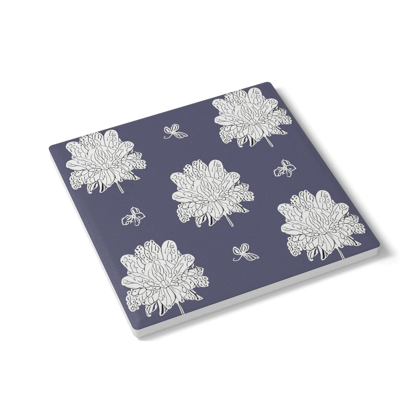 White Floral Butterflies 4" x 4" Square Ceramic Coaster