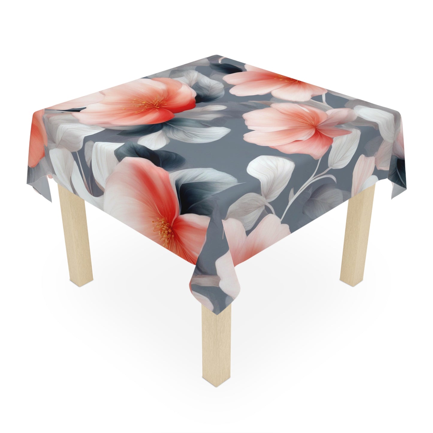 Red Blossom Floral Bunch Tablecloth, 55" x 55"