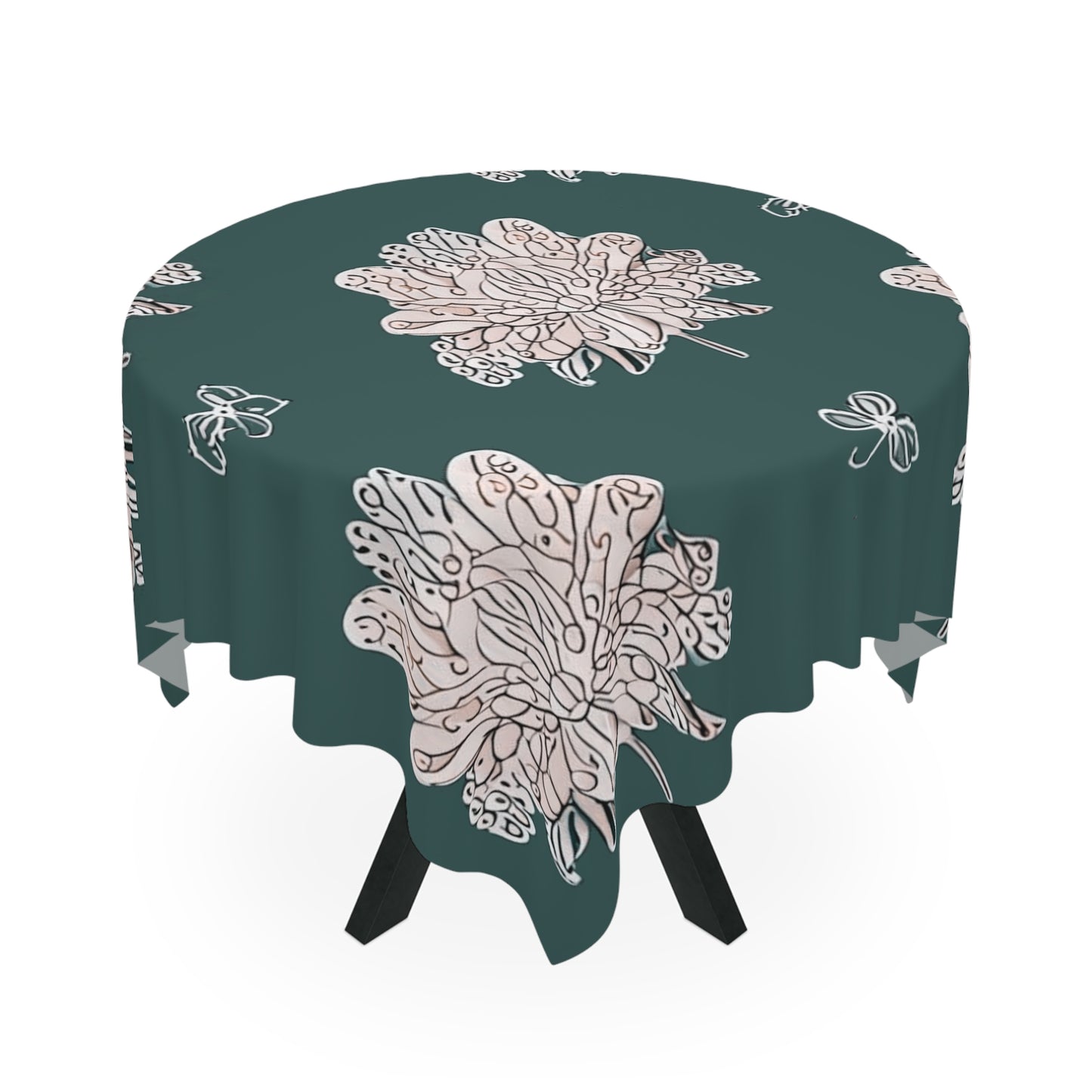 Soft White Floral Butterflies Tablecloth, 55" x 55"
