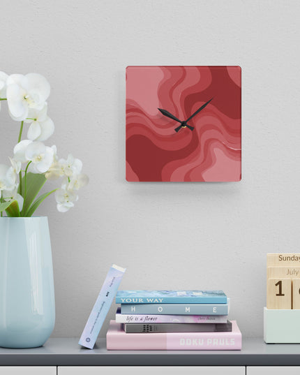Power Red Wavey 10.75" x 10.75" Round or Square Acrylic Wall Clock