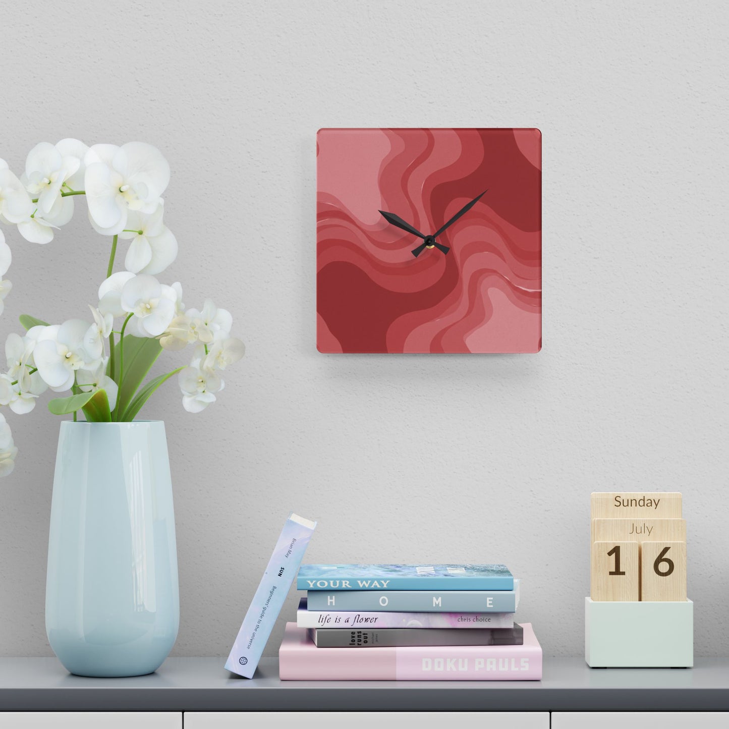 Power Red Wavey 10.75" x 10.75" Round or Square Acrylic Wall Clock