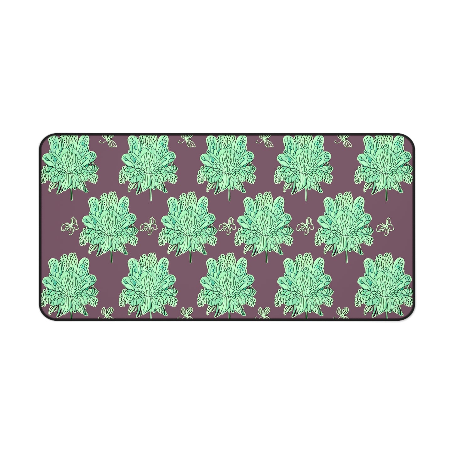 Mint Green Floral Butterflies 16" x 32" Desk Mat