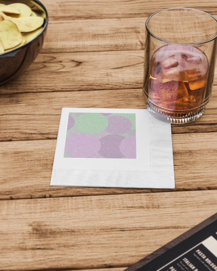 Pastel Lavender Purple and Soft Green Patches White Coined Napkins, 4.8" x 4.8"