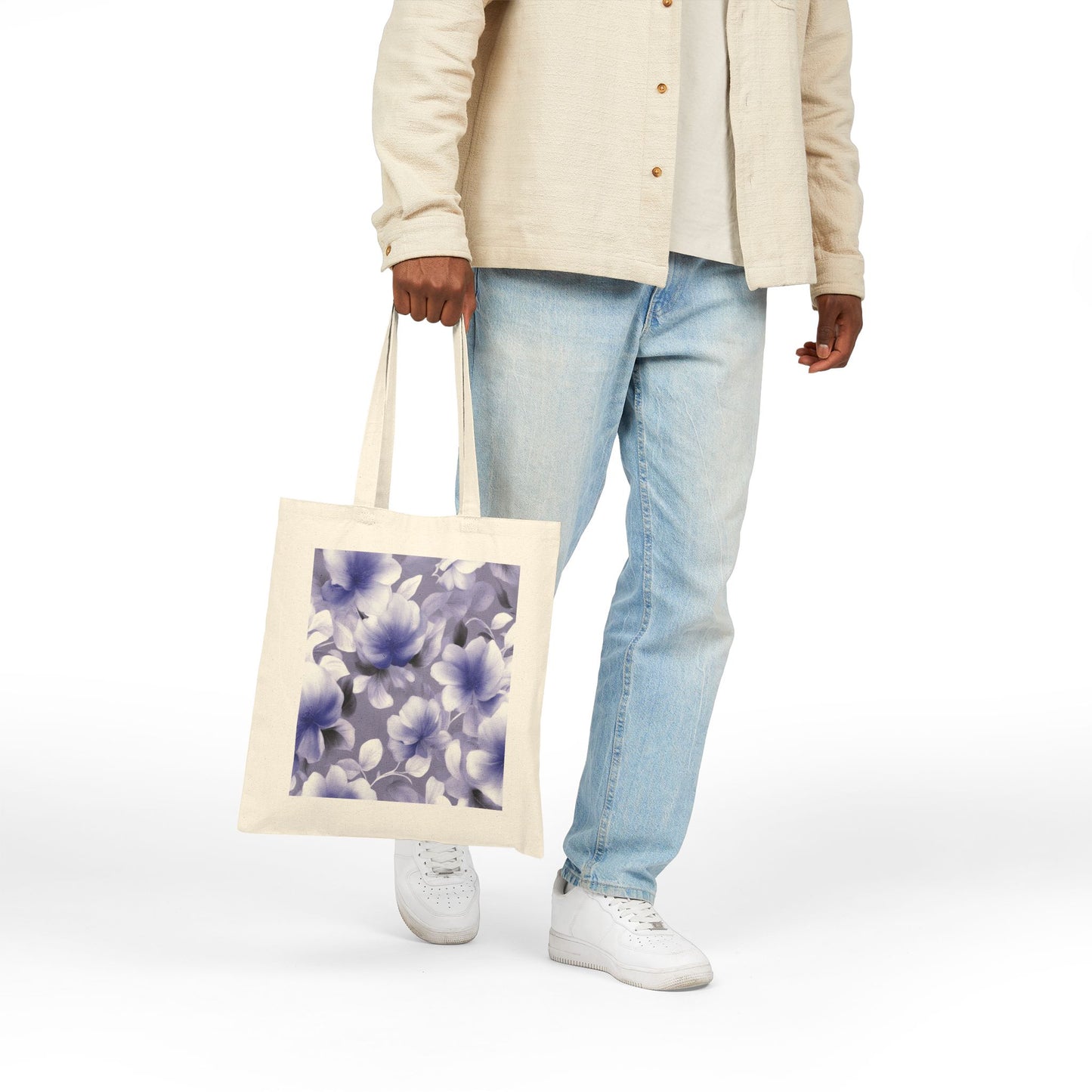 Indigo Blossom Floral Bunch Cotton Canvas Tote Bag