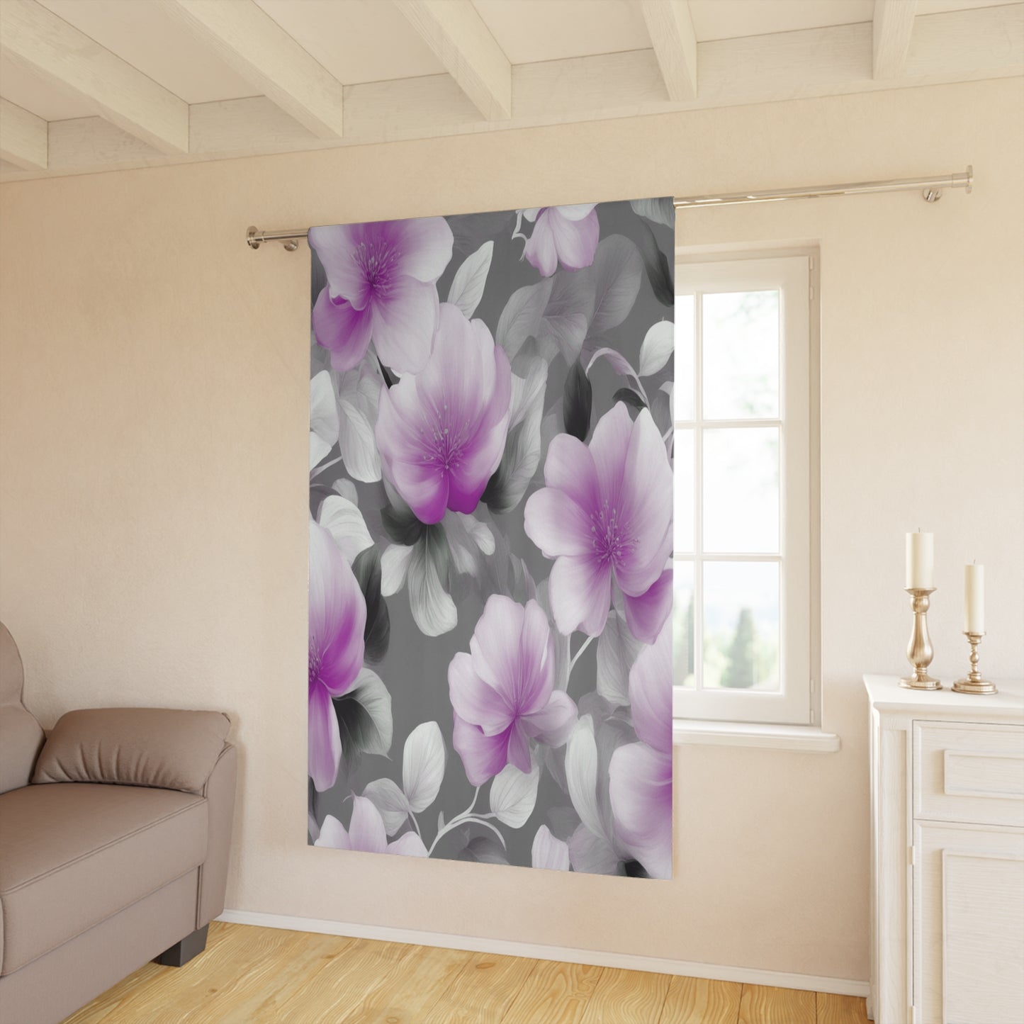 Purple Blossom Floral Bunch Window Curtain, 50" x  84", blackout