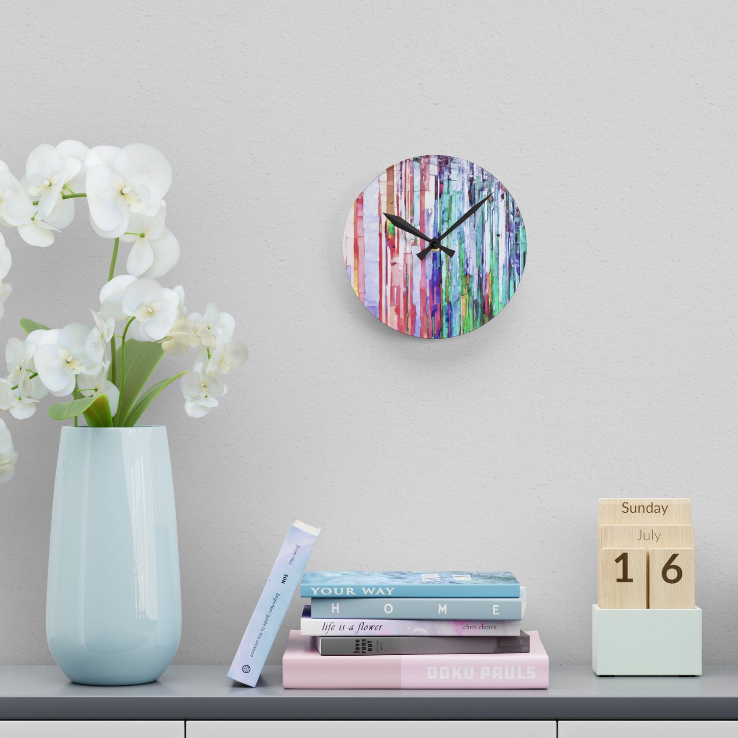 Striped Pastels Acrylic Round Wall Clock, 8" x 8"