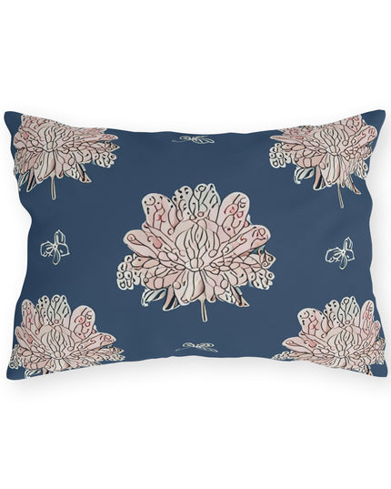 Rose White Floral Butterflies 20" x 14" Outdoor Pillow