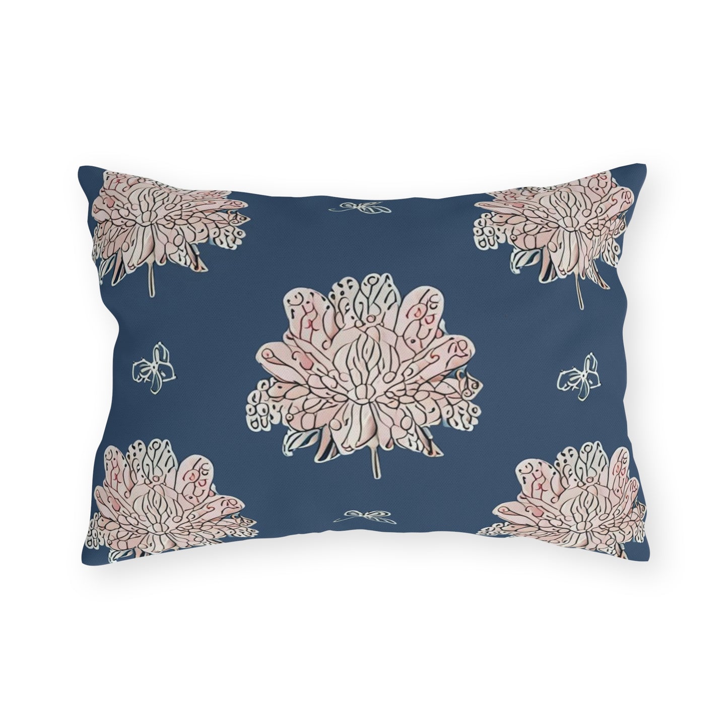 Rose White Floral Butterflies 20" x 14" Outdoor Pillow