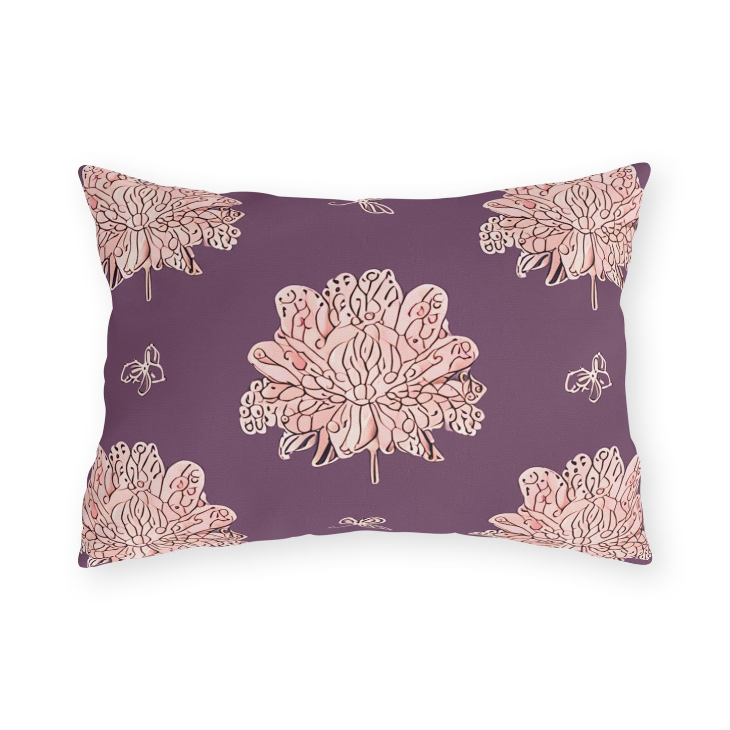 Pink Floral Butterflies 20" x 14" Outdoor Pillow