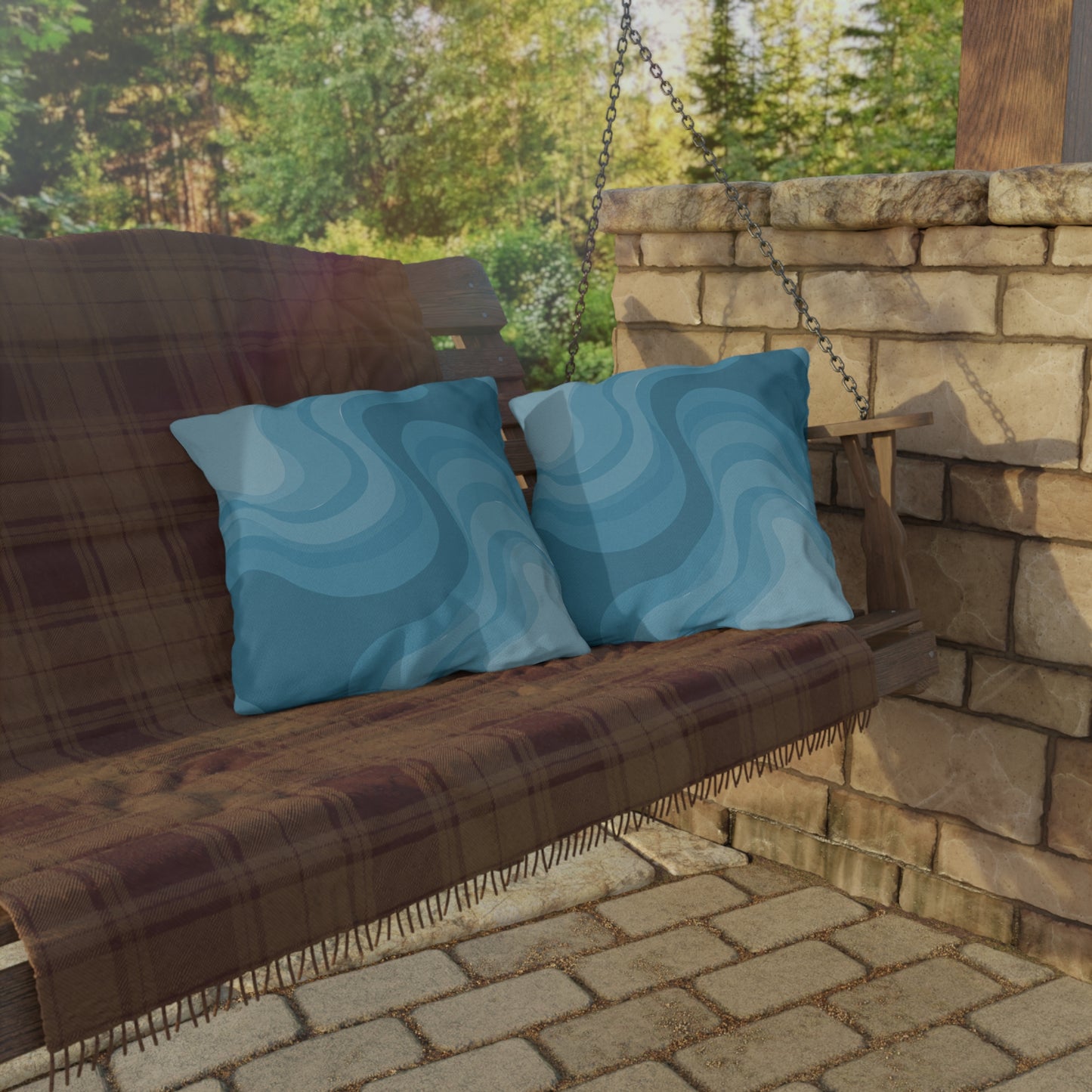 Sky Blue Wavey 18" x 18" Outdoor Pillow