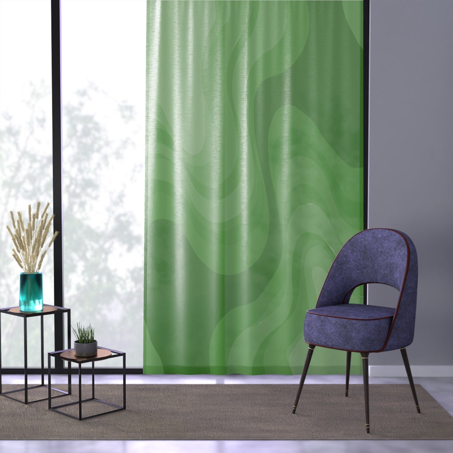 Greenie Meanie Wavey Sheer Window Curtain, 50" x 84", partially transparent