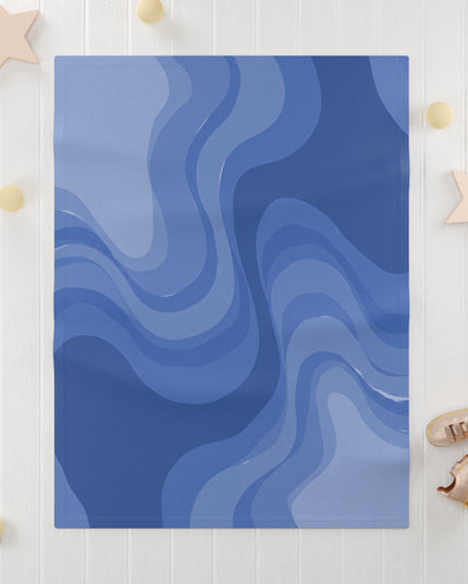 Deep Blue Wavey Soft Fleece Baby Blanket, 30" x 40"