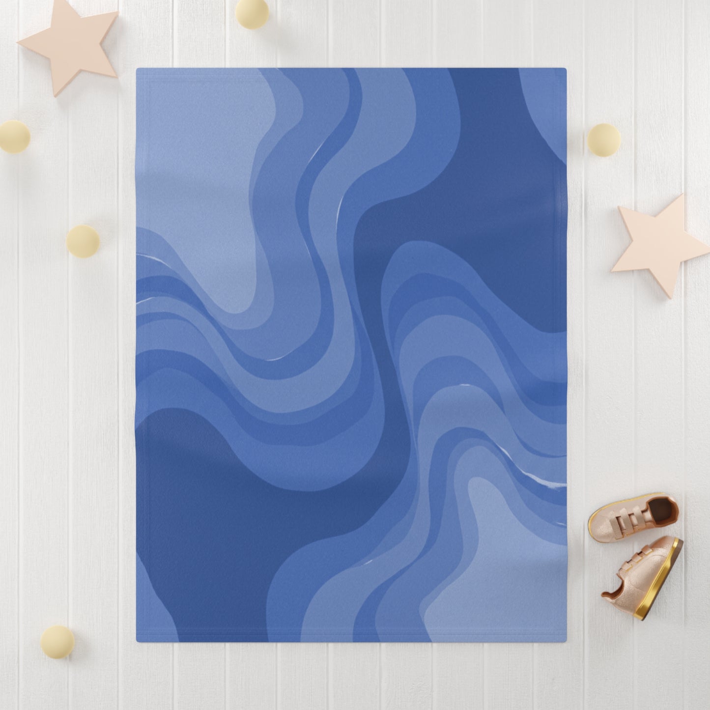 Deep Blue Wavey Soft Fleece Baby Blanket, 30" x 40"