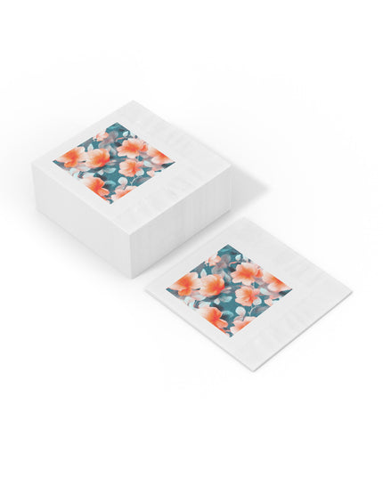 Orange Blossom Floral Bunch White Coined Napkins, 4.8" x 4.8"