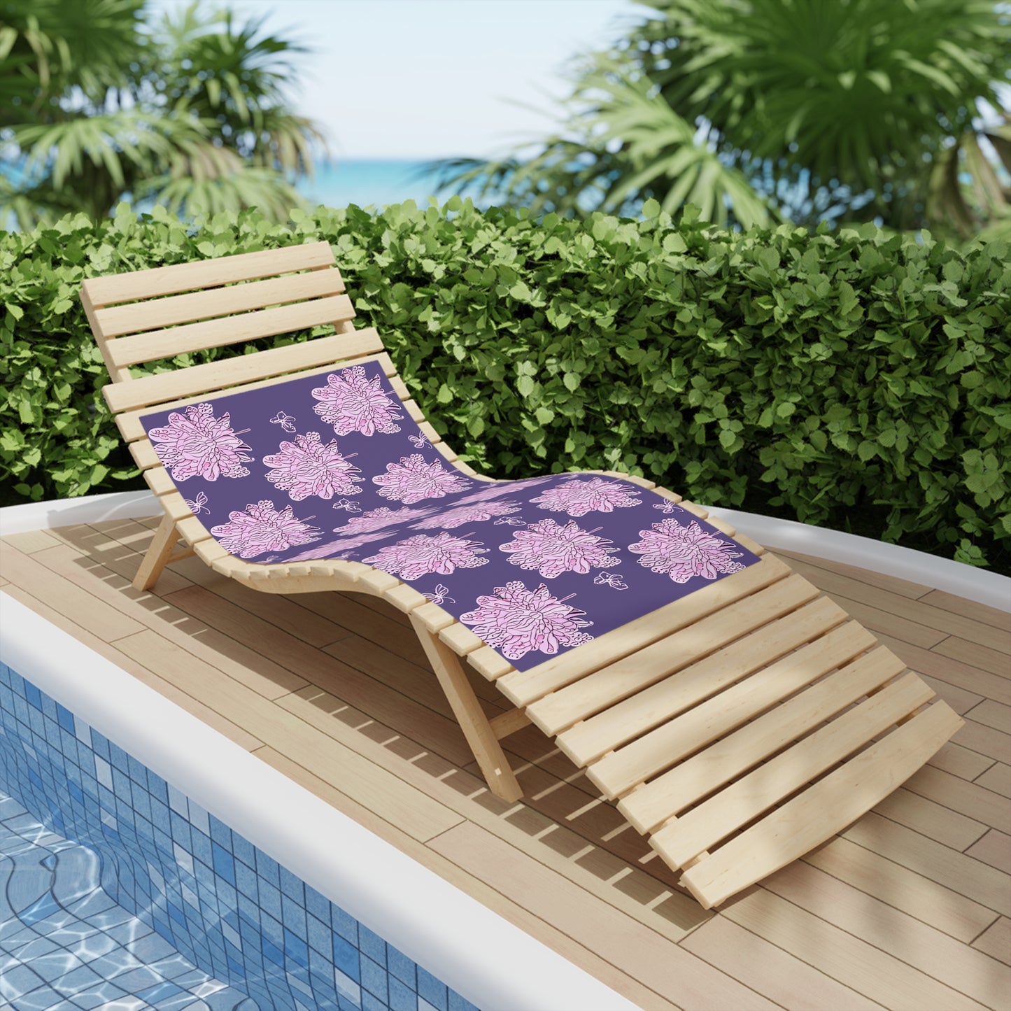 Magenta Floral Butterflies Beach Towel, 24" x 44"
