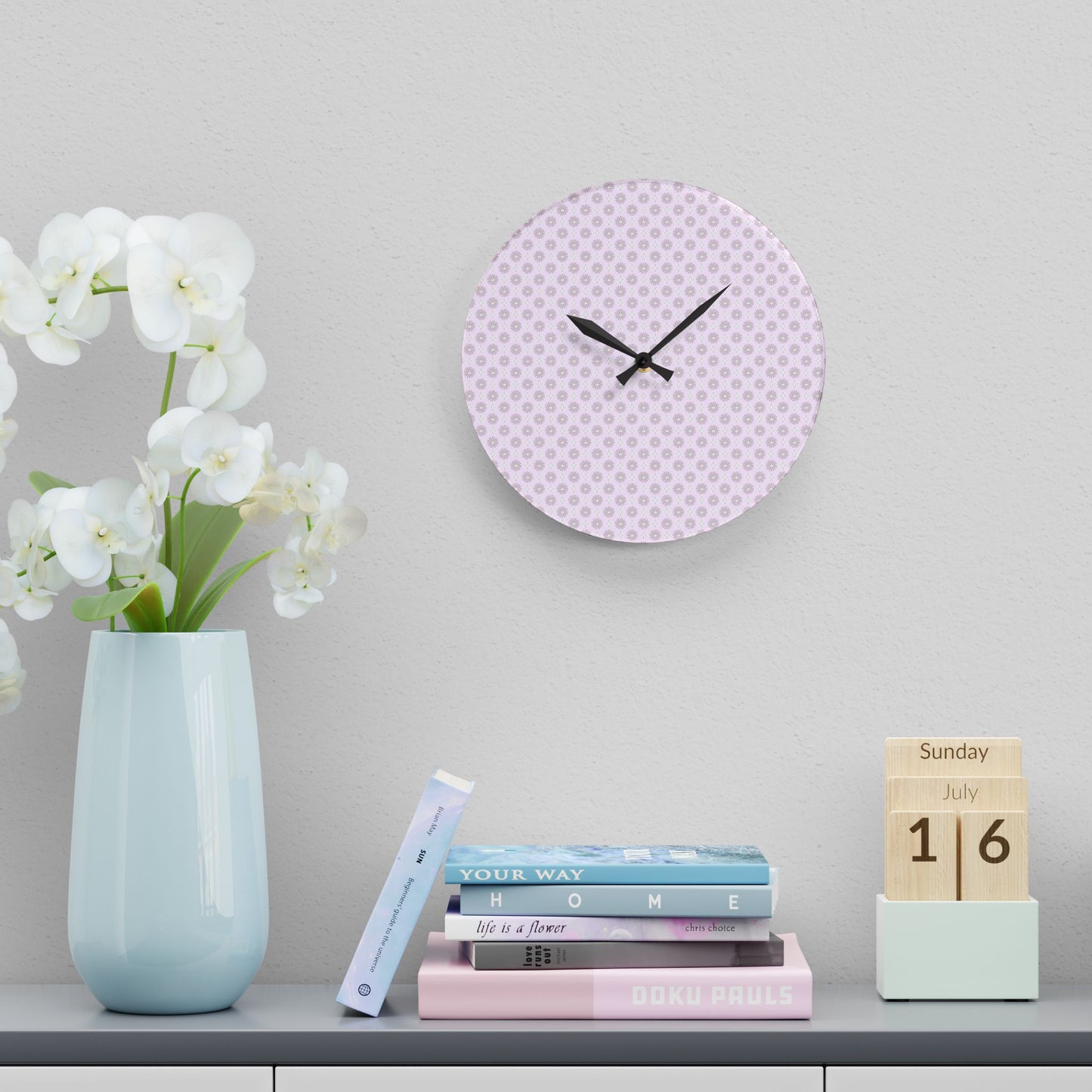 Pink Mornings Star-crossed Bodies Acrylic Wall Clock, Round or Square, 10.75" x 10.75"