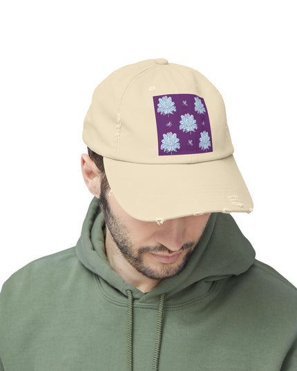 Blue Floral Butterflies Unisex Distressed Cap