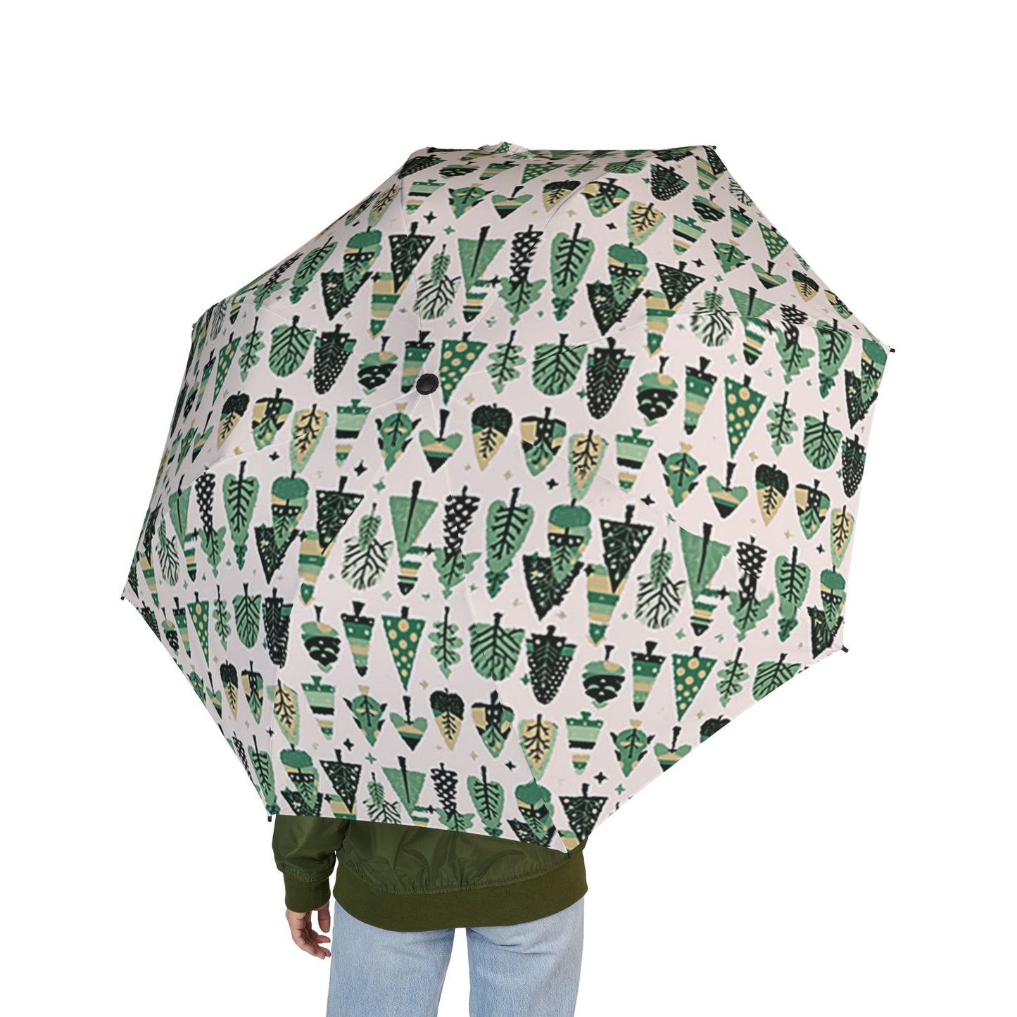 Mini Vintage Green Trees Foldable Umbrella - Compact & Chic
