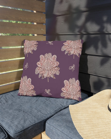 Pink Floral Butterflies 16" x 16" Outdoor Pillow