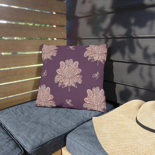 Pink Floral Butterflies 16" x 16" Outdoor Pillow