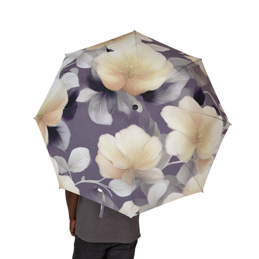 White Blush Floral Bunch Foldable Umbrella - Compact & Chic