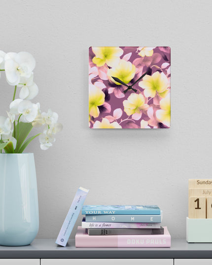 Lemon Blossom Floral Bunch Acrylic Wall Clock, Round or Square, 10.75" x 10.75"