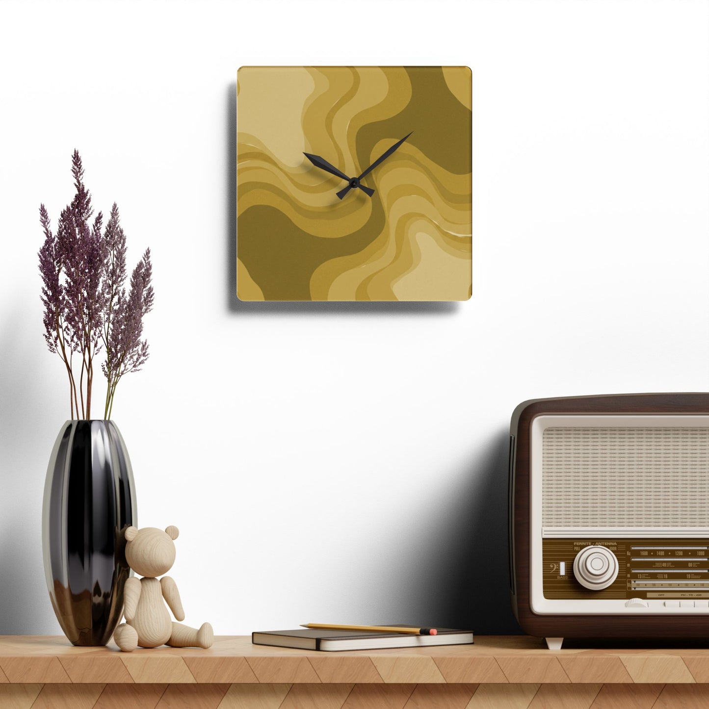 Brown Wavey 10.75" x 10.75" Round or Square Acrylic Wall Clock