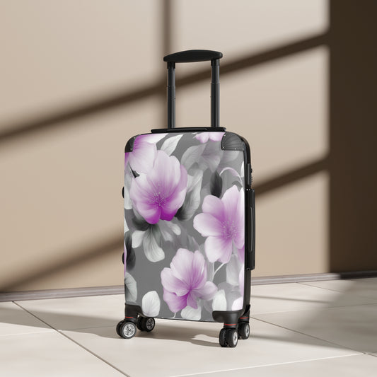 Purple Blossom Floral Bunch Small Suitcase with built in lock, 4 double-wheels, telescopic handle, and ABS back hard-shell