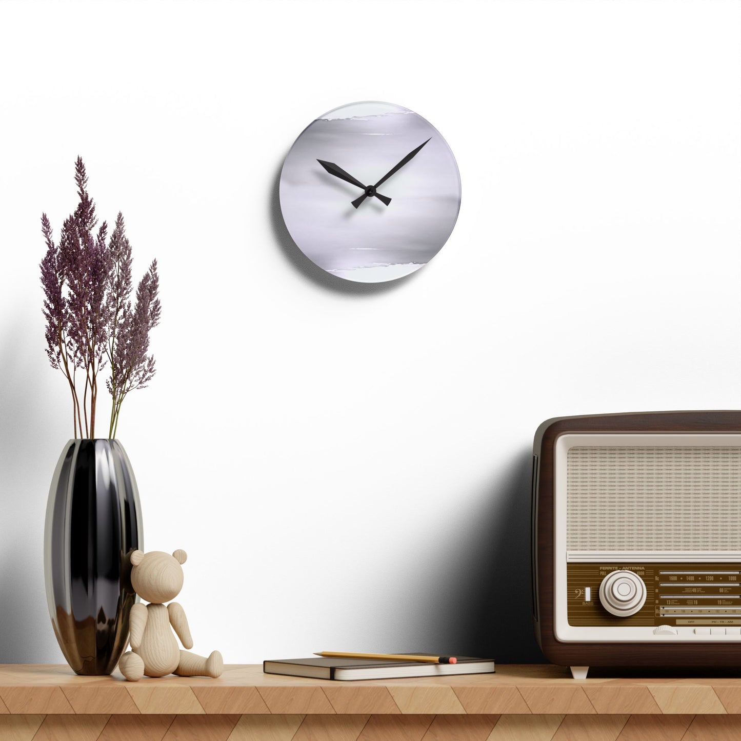 Sephia Sea Dark Fog Acrylic Round Wall Clock, 8" x 8"