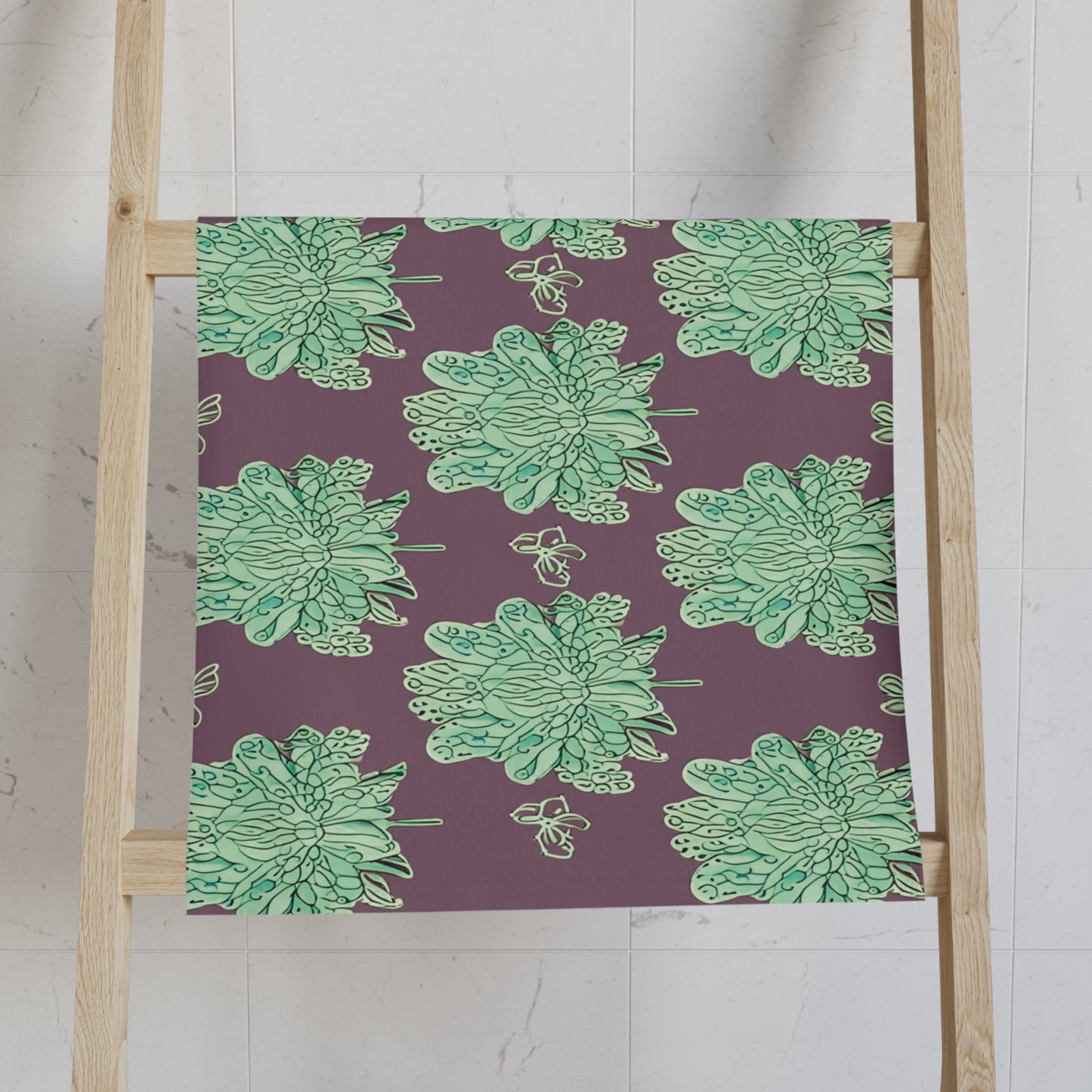 Mint Green Floral Butterflies Hand Towel, 16" x 28"