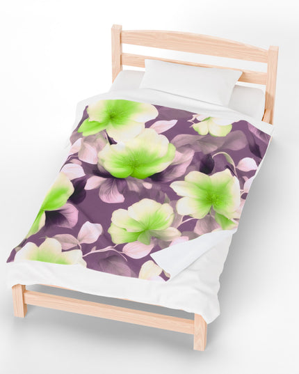Lime Lavender Floral Bunch Velveteen Plush Blanket, 50" x 60"