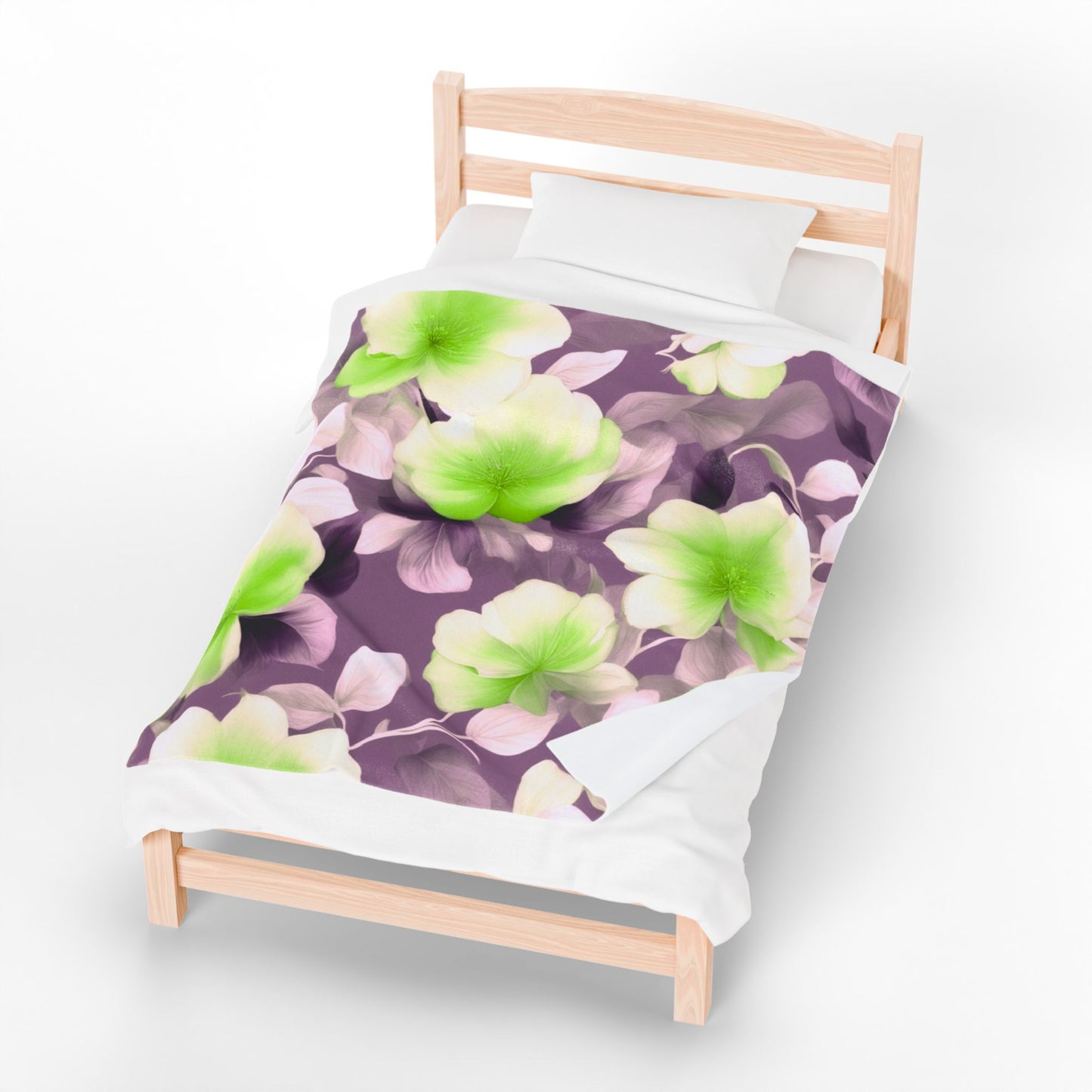 Lime Lavender Floral Bunch Velveteen Plush Blanket, 50" x 60"