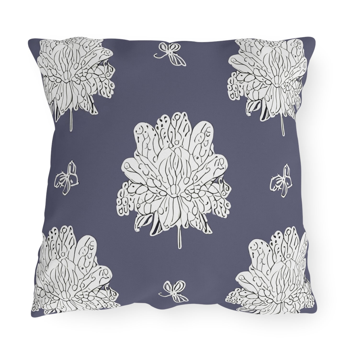 White Floral Butterflies 20" x 20" Outdoor Pillow
