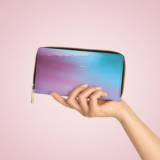 Wine Sea Blue Fog Elegant Abstract Zipper Wallet - Stylish & Functional Accessory for Everyday Use