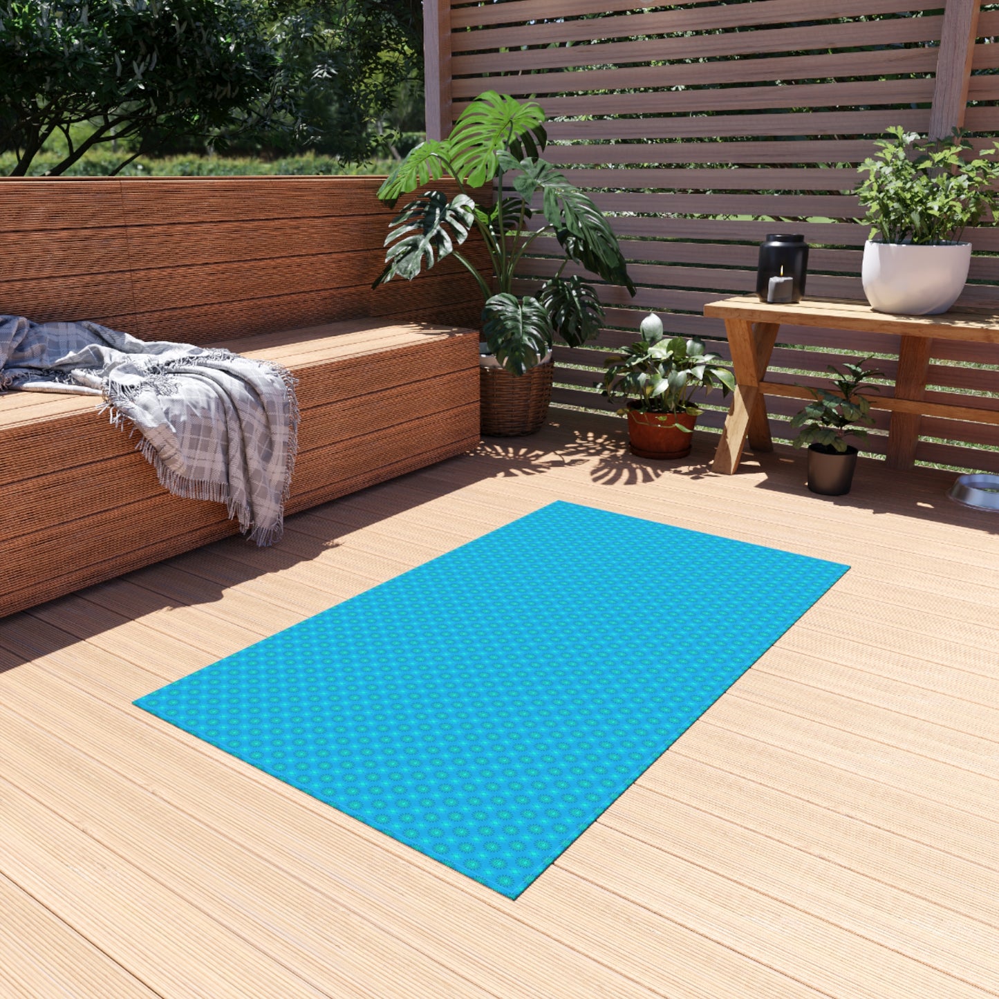 Light Blue Star-crossed Bodies Outdoor Rug, 36" x 60"
