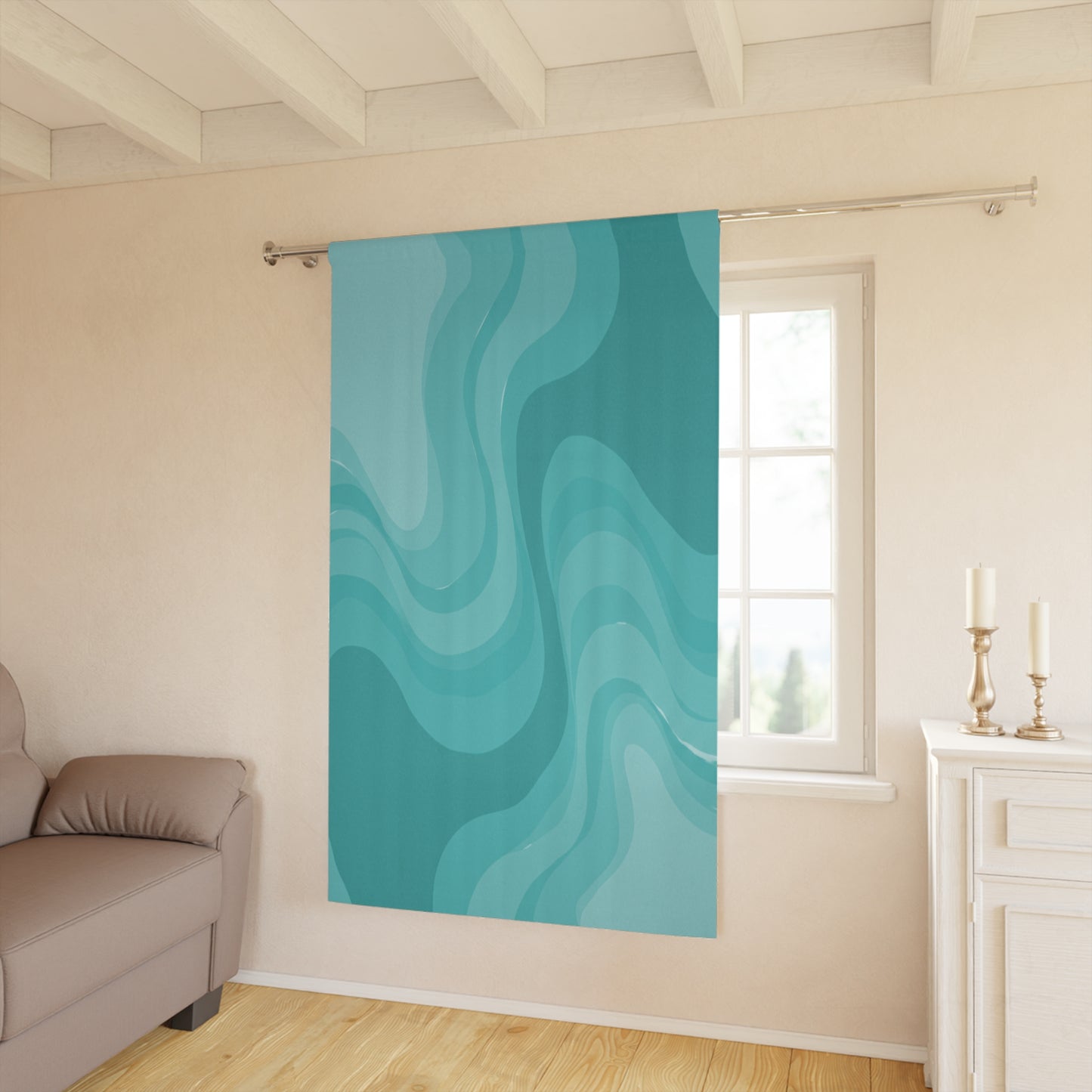 Tif Green Wavey Window Curtain, 50" x  84", blackout