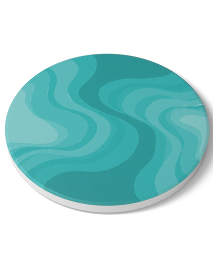 Tif Green Wavey 4" x 4" Round Ceramic Coaster