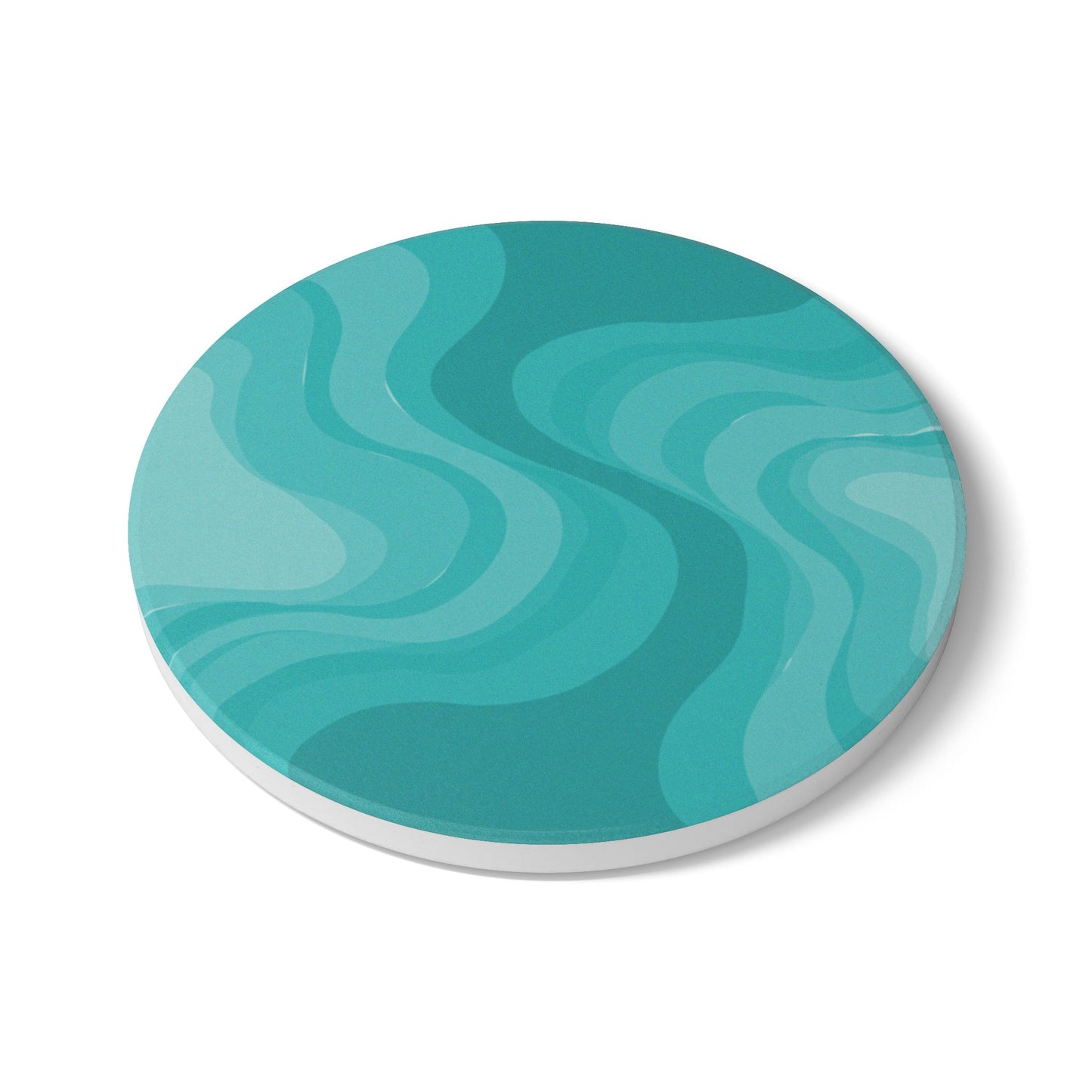 Tif Green Wavey 4" x 4" Round Ceramic Coaster