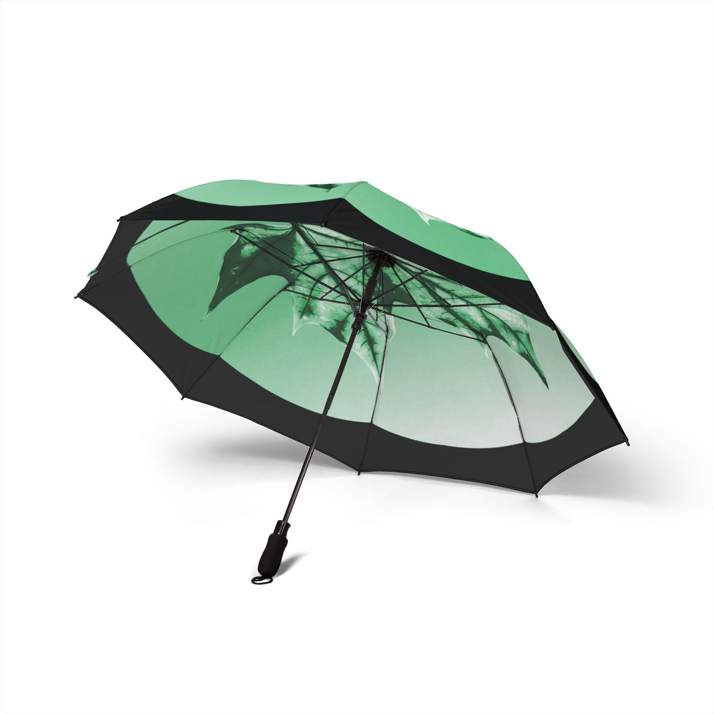 Mint Green Maple Leaf Foldable Umbrella - Compact & Chic