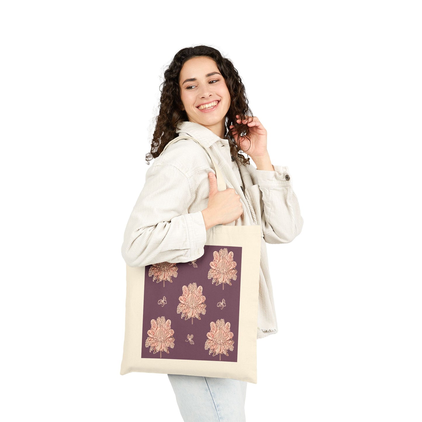 Pink Floral Butterflies Cotton Canvas Tote Bag