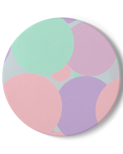 Pastel Peach and Soft Green Patches 4" x 4" Round Ceramic Coaster