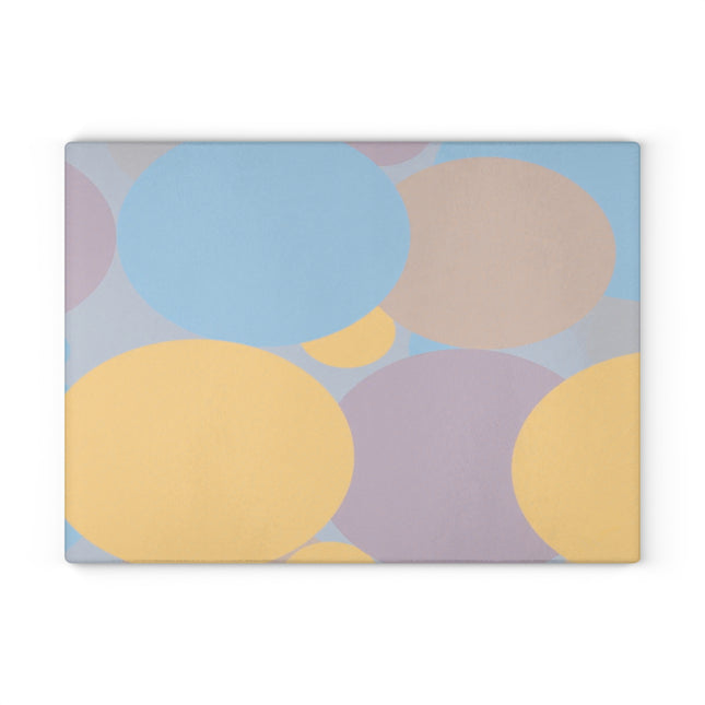 Pastel Baby Blue and Peach Patches 11" x 15" Glass Cutting Board