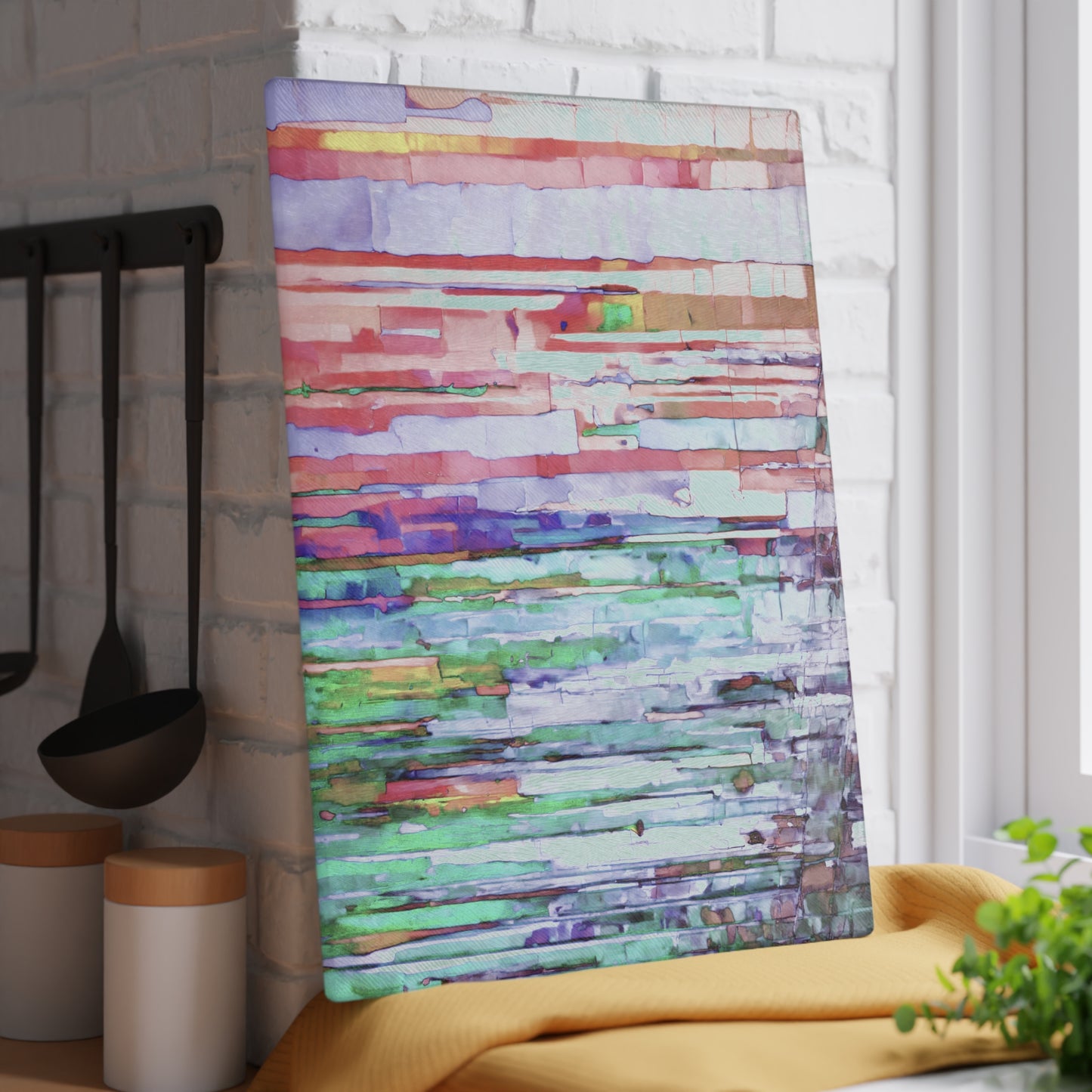Striped Pastels 11" x 15" Glass Cutting Board