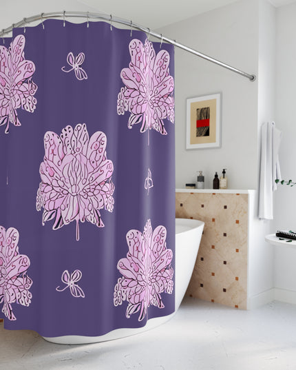 Magenta Floral Butterflies Shower Curtain, 71" x 74"