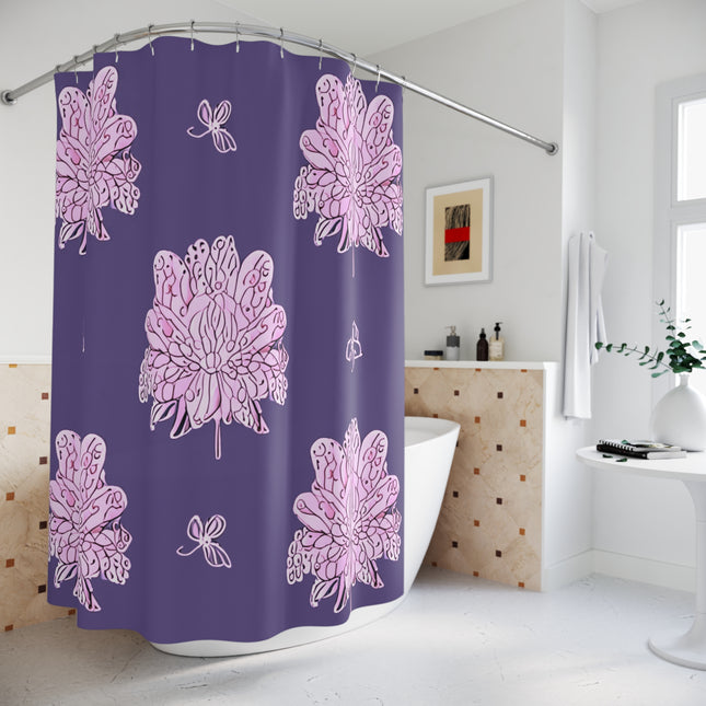 Magenta Floral Butterflies Shower Curtain, 71" x 74"