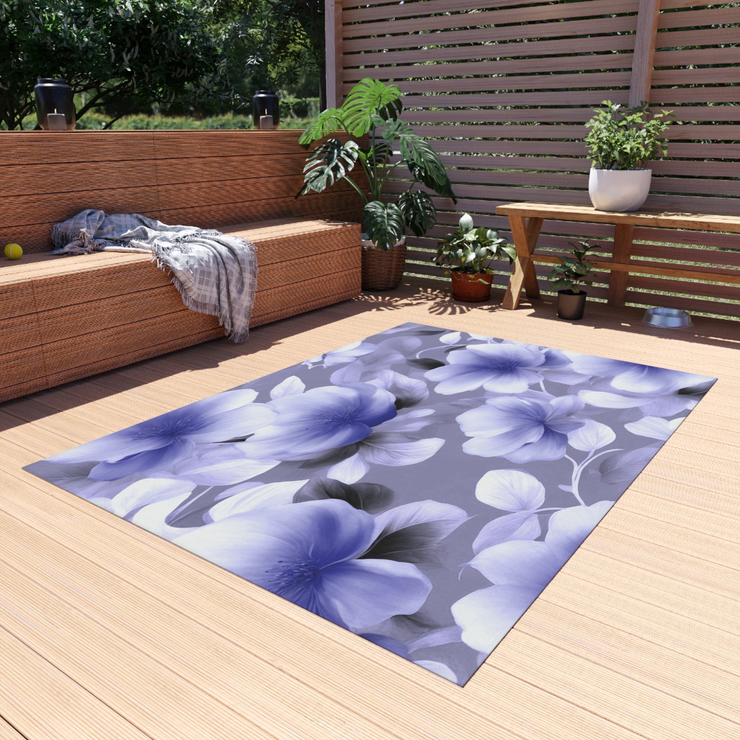 Indigo Blossom Floral Bunch Outdoor Rug, 60" x 84"