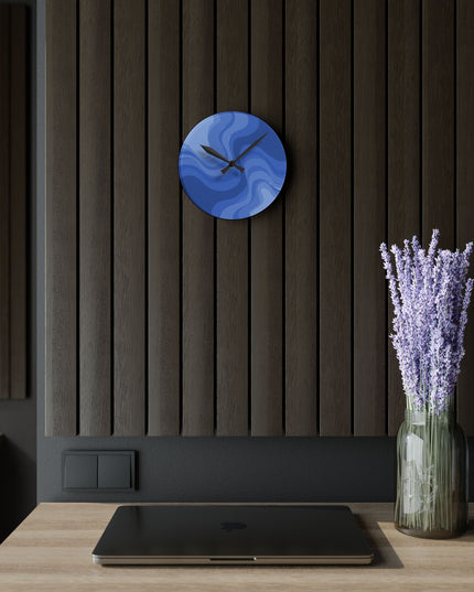 Deep Blue Wavey 8" x 8" Round Acrylic Wall Clock