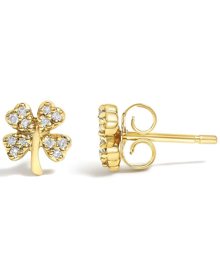10K Yellow Gold Diamond Accent 4 Leaf Clover Stud Earrings