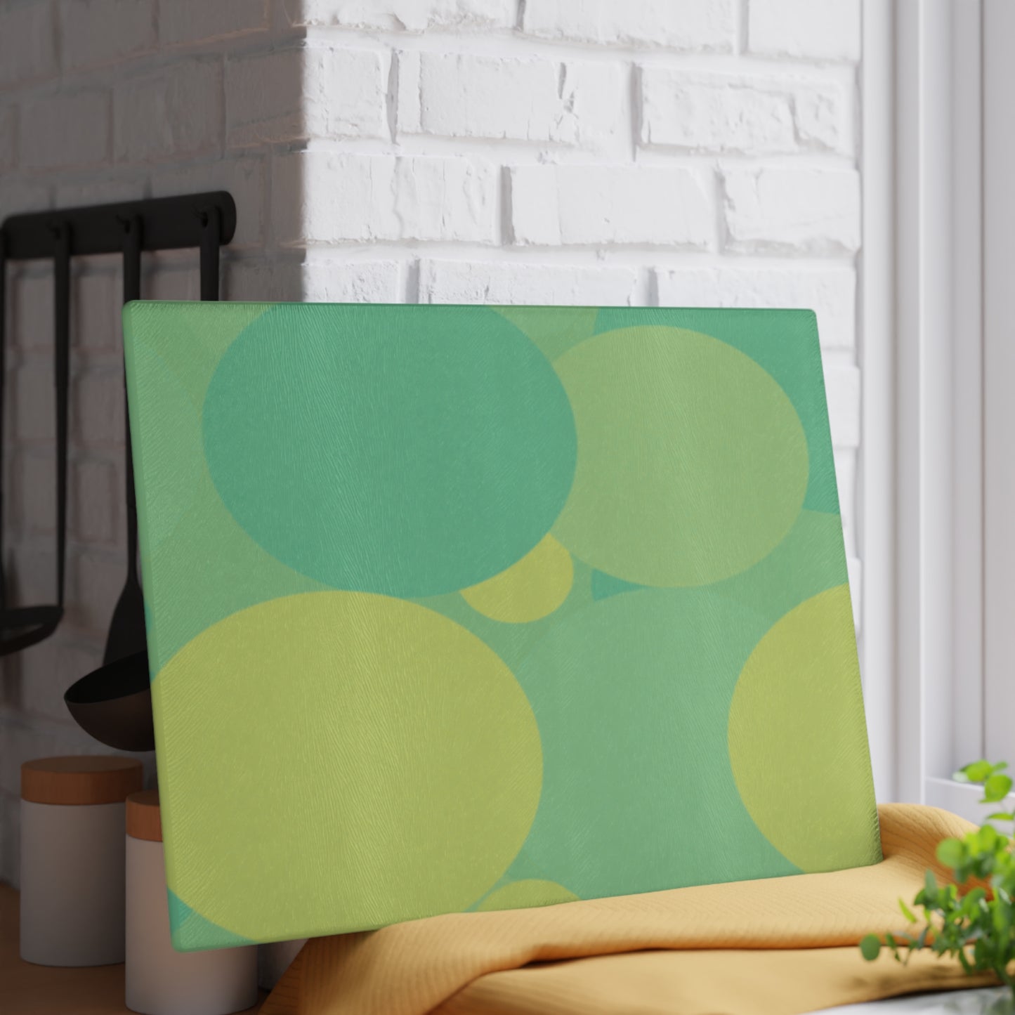 Pastel Green Patches 11" x 15" Glass Cutting Board