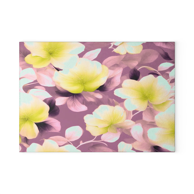Lemon Blossom Floral Bunch Glass Cutting Board, 8" x 11"
